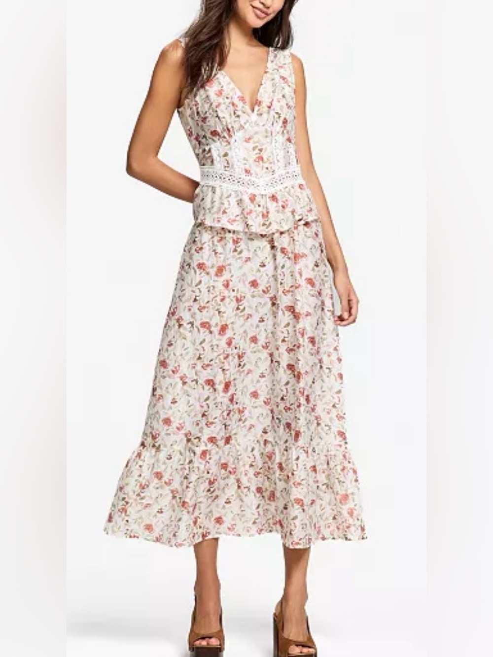 Romantic Cream Maxi Dress with Pink Floral Print